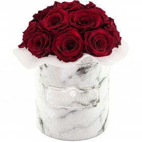 Rose eterne rosse mazzo in flowerbox marmo bianco piccolo