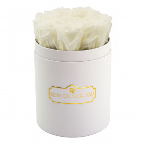 Rose eterne bianche in flowerbox bianco piccolo