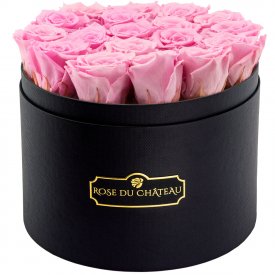 Zartorosafarbene Ewige Rosen in schwarzer Rosenbox Large