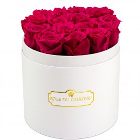 Rosarfarbene Ewige Rosen in weißer Rundbox