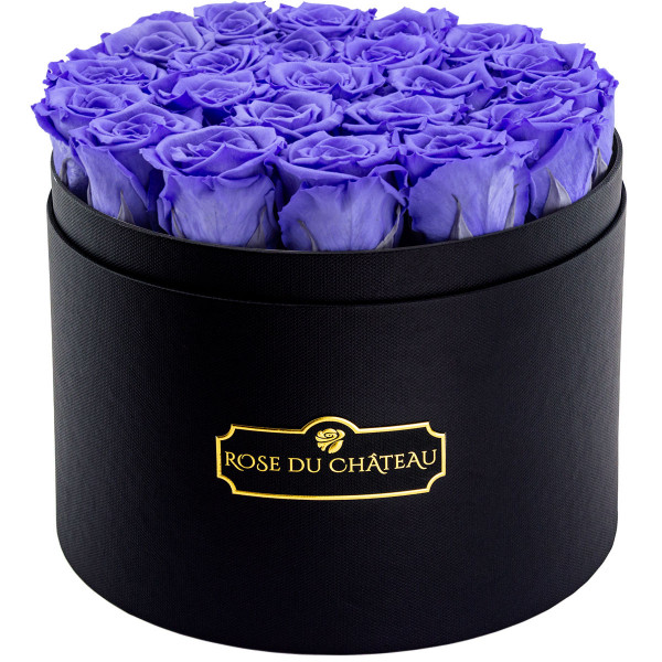 Lavendel Ewige Rosen in schwarzer Rosenbox Large