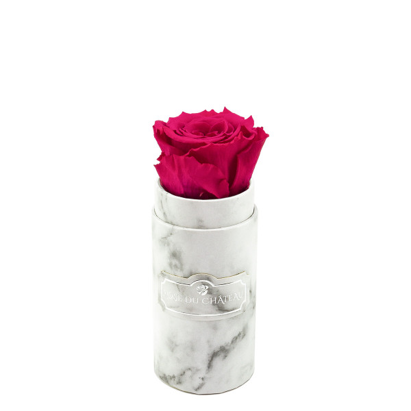 Rosafarbene Ewige Rose in weißer marmorierter Mini Rosenbox