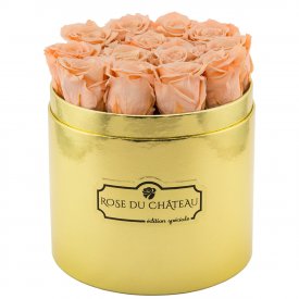 Teefarbene Ewige Rosen in goldener Rosenbox