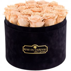 Teefarbene Ewige Rosen in schwarzer Rosenbox Large