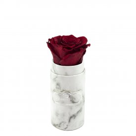 Rote Ewige Rose in weißer marmorierter Mini Rosenbox