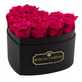 Rosafarbene Ewige Rosen in schwarzer Herzbox