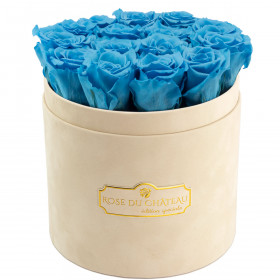Azurblaue Ewige Rosen in beigefarbiger Beflockter Rosenbox