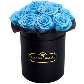 Azurblaue Ewige Rosen Bouquet in schwarzer Rosenbox