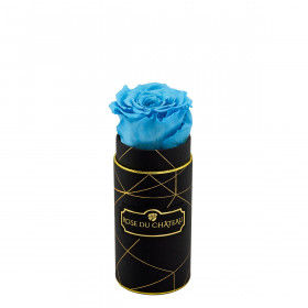 Azurblaue Ewige Rose in Schwarzer Industrial Mini Rundbox