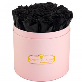 Schwarze Ewige Rosen in rosafarbener Rosenbox