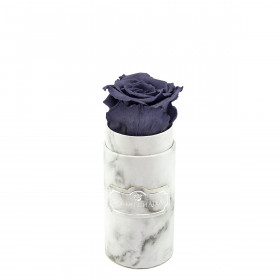 Graue Ewige Rose in weißer marmorierter Mini Rundbox