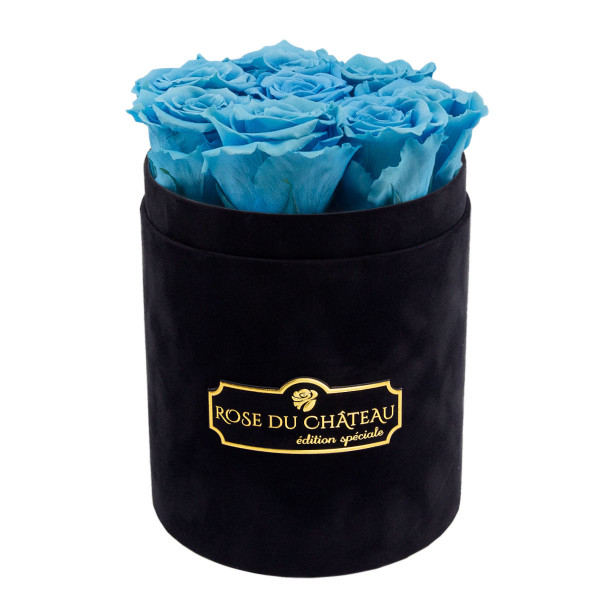 Eternity Azure Roses & Small Black Flocked Flowerbox