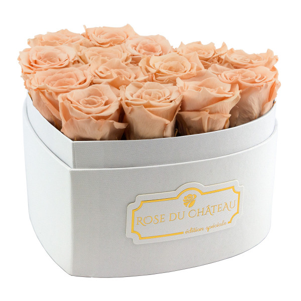 Eternity Peach Roses & Heart-Shaped White Box