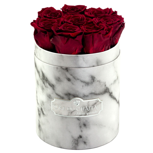 Eternity Red Roses & Small White Marble Flowerbox