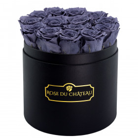 Eternity Grey Roses & Black Round Flowerbox