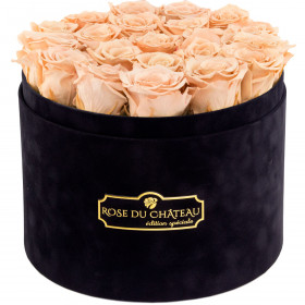 Eternity Peach Roses & Large Black Flocked Flowerbox