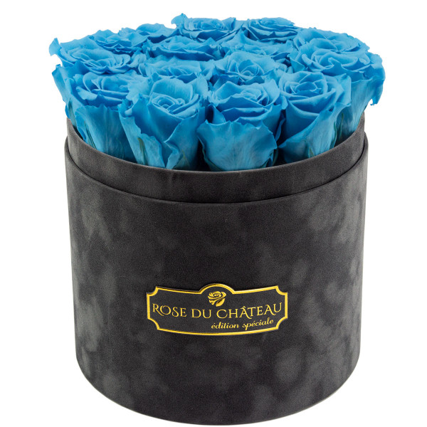 Roses Éternelles Azurées Dans Flowerbox Anthracite Floquée
