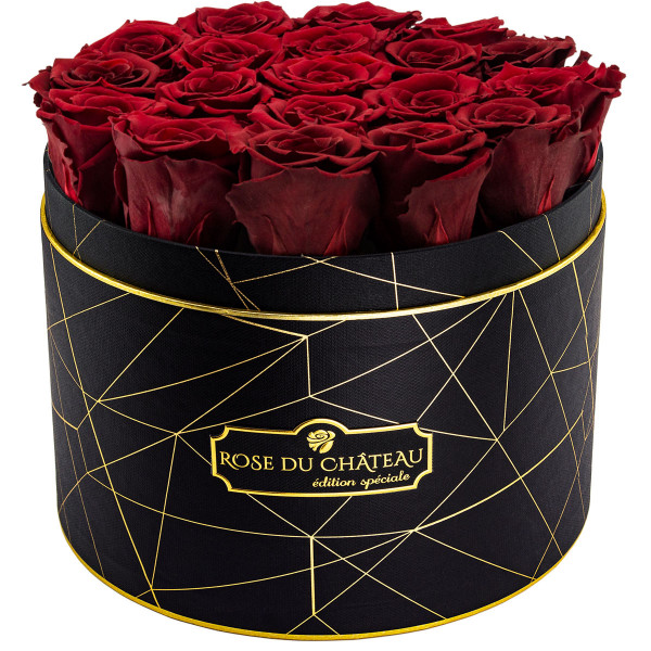 Roses Éternelles Rouges Dans Une Grande Flowerbox Noir Industriel