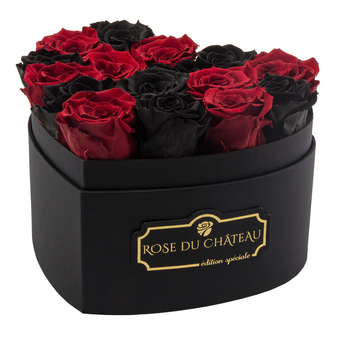 Roses Éternelles Noir et Rouge en Boîte „Heart” Noire | Boutique de fleurs  en ligne Rose du Château