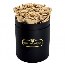 Roses Éternelles Dorées Dans une Petite Flowerbox Noire