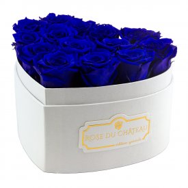 Roses Éternelles Bleues en Boîte „Heart” Blanche