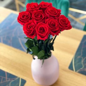 9 roses éternelles rouges - 50 cm