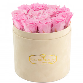 Roses Éternelles Roses Pâles Dans Une Flowerbox Beige Floquee
