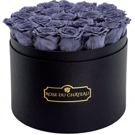Šedé věčné růže ve velkém černém flowerboxu