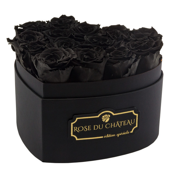 Černé věčné růže v černém boxu heart