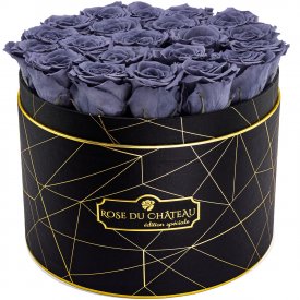 Šedé věčné růže ve velkém černém industrial flowerboxu