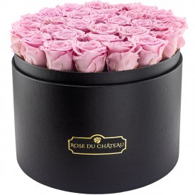 Světle růžové věčné růže ve mega černém flowerboxu