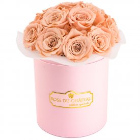 ČAJOVÉ věčné růže bouquet v malém RŮŽOVÉM flowerboxu
