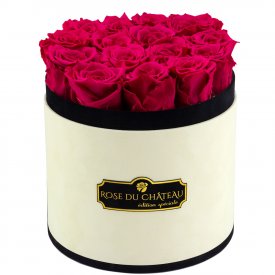 Růžové věčné růže v béžovém flowerboxu
