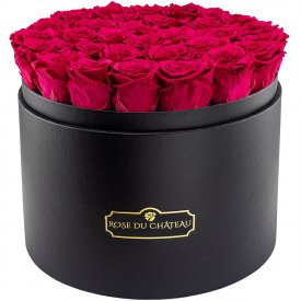 Růžové věčné růže v mega černém flowerboxu