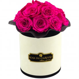 RŮŽOVÉ věčné růže bouquet v BÉŽOVÉM flowerboxu