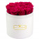 Růžové věčné růže v bílém kulatém flowerboxu