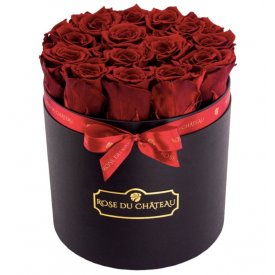 Rote Ewige Rosen in schwarzer Rundbox