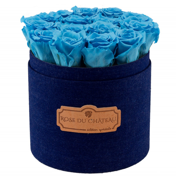 Azurblaue ewige rosen in denim Rosenbox