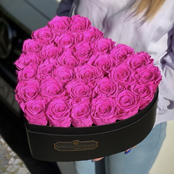 Rosafarbene Ewige Rosen in herzförmiger Rosenbox Large