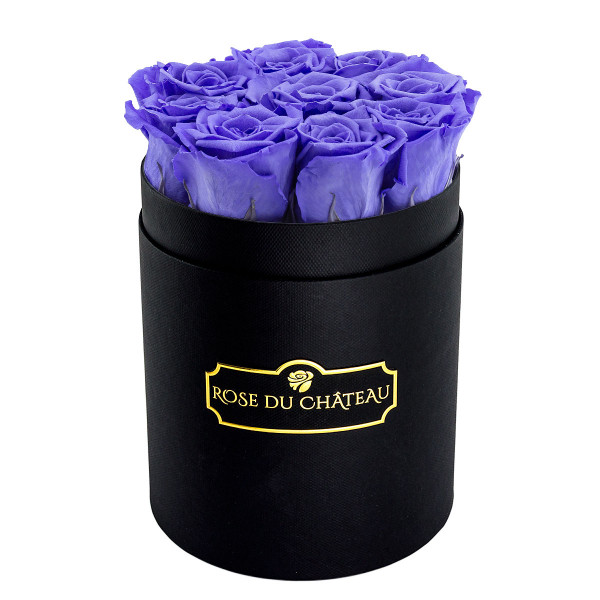 Lavendel Ewige Rosen in schwarzer Rosenbox Small