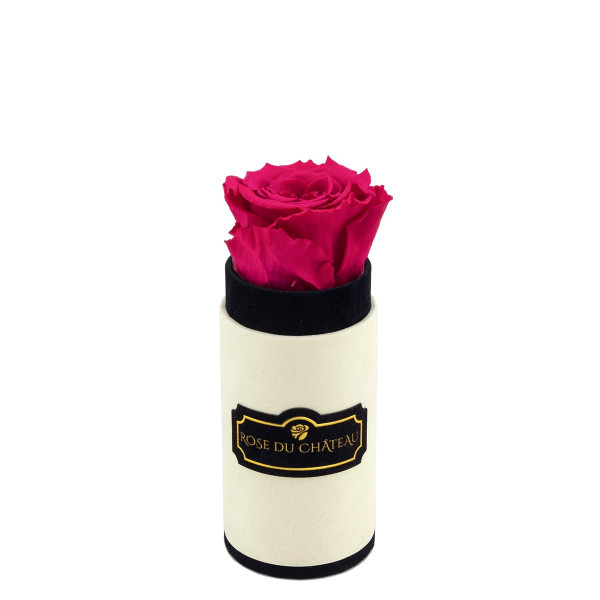 Rosafarbene Ewige Rose in weißer marmorierter Mini Rosenbox