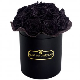 Schwarze Ewige Rosen Bouquet in schwarzer Rosenbox