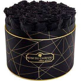 Schwarze Ewige Rosen in schwarzer Industrial Rosenbox Large