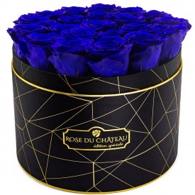 Blaue Ewige Rosen in schwarzer Industrial Rosenbox Large