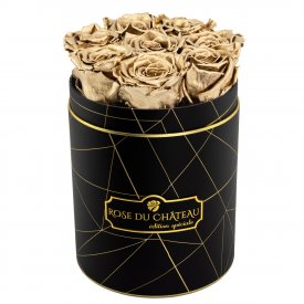 Goldene Ewige Rosen in schwarzer Rosenbox Small
