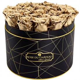 Goldene Ewige Rosen in schwarzer Rosenbox Large