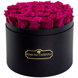 Rosafarbene Ewige Rosen in schwarzer Rosenbox Large