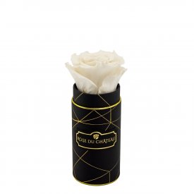 Weiße Ewige Rose in Schwarzer Industrial Mini Rundbox