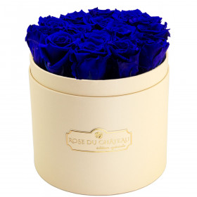Blaue Ewige Rosen in pfirsichfarbener Rosenbox