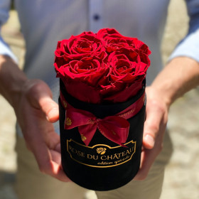 Rote Ewige Rosen in schwarzer Rosenbox Small